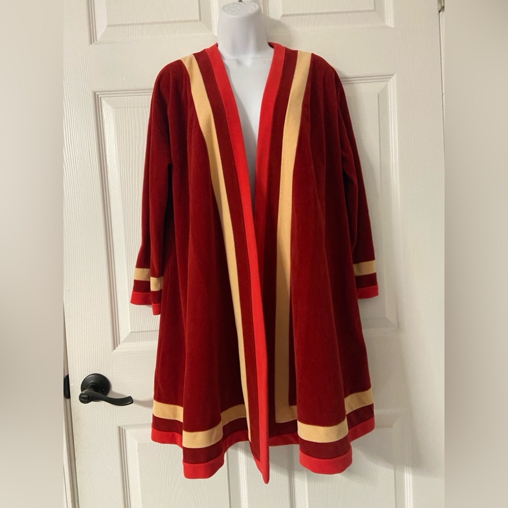 T37a- VANITY FAIR ColorBlock Velour Open Front Cardigan Jacket